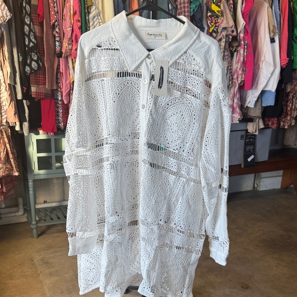 Impressions White Lace Swim Coverup